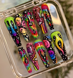 Smiling Faces custom acrylic nail set — handmade press-on nails